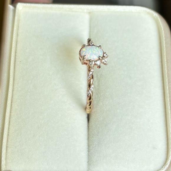 Handmade 18K Rose Gold Vermeil Opal and White Zircon Ring Size 10 - Picture 2 of 11